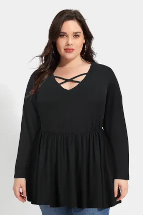 Essential Crisscross Elasticated Waist Pleated Tunic Shirt