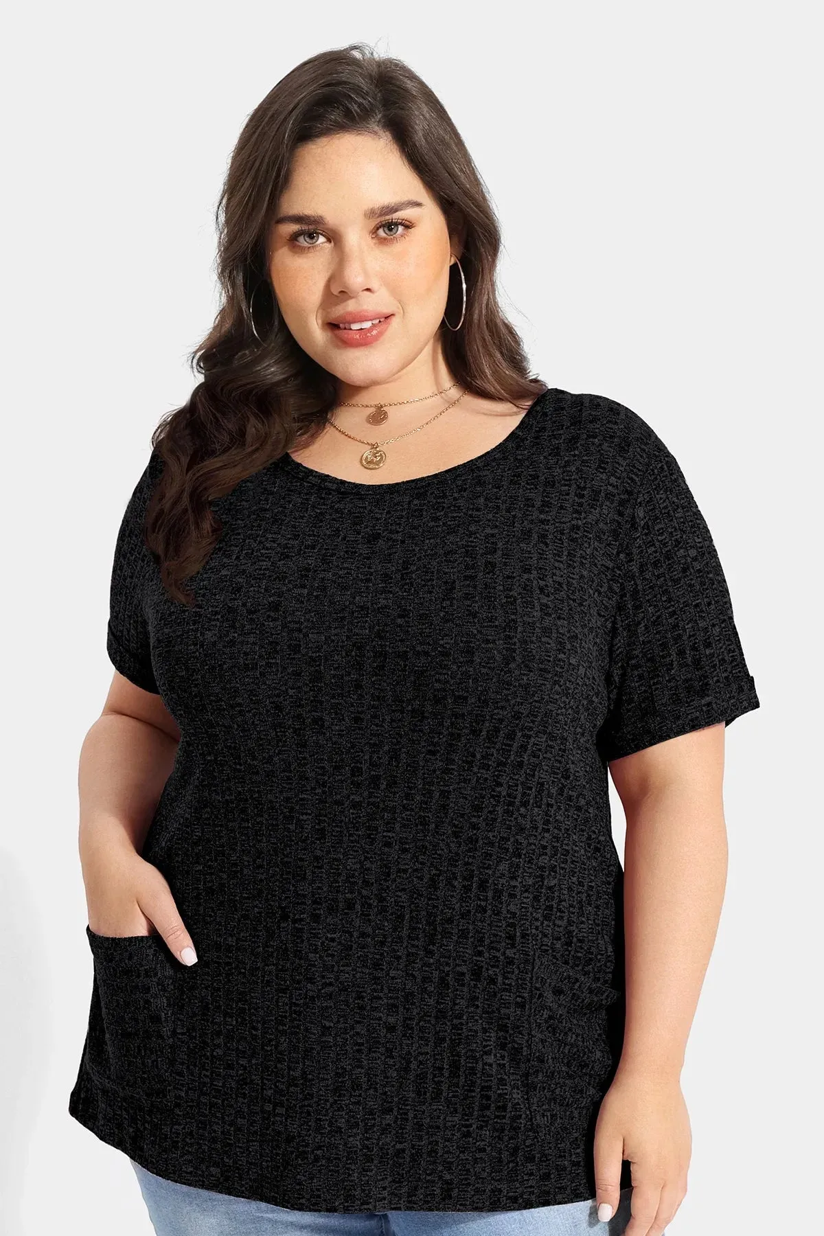 Essential Texture Crew Neck Pockets Tunic T-Shirt