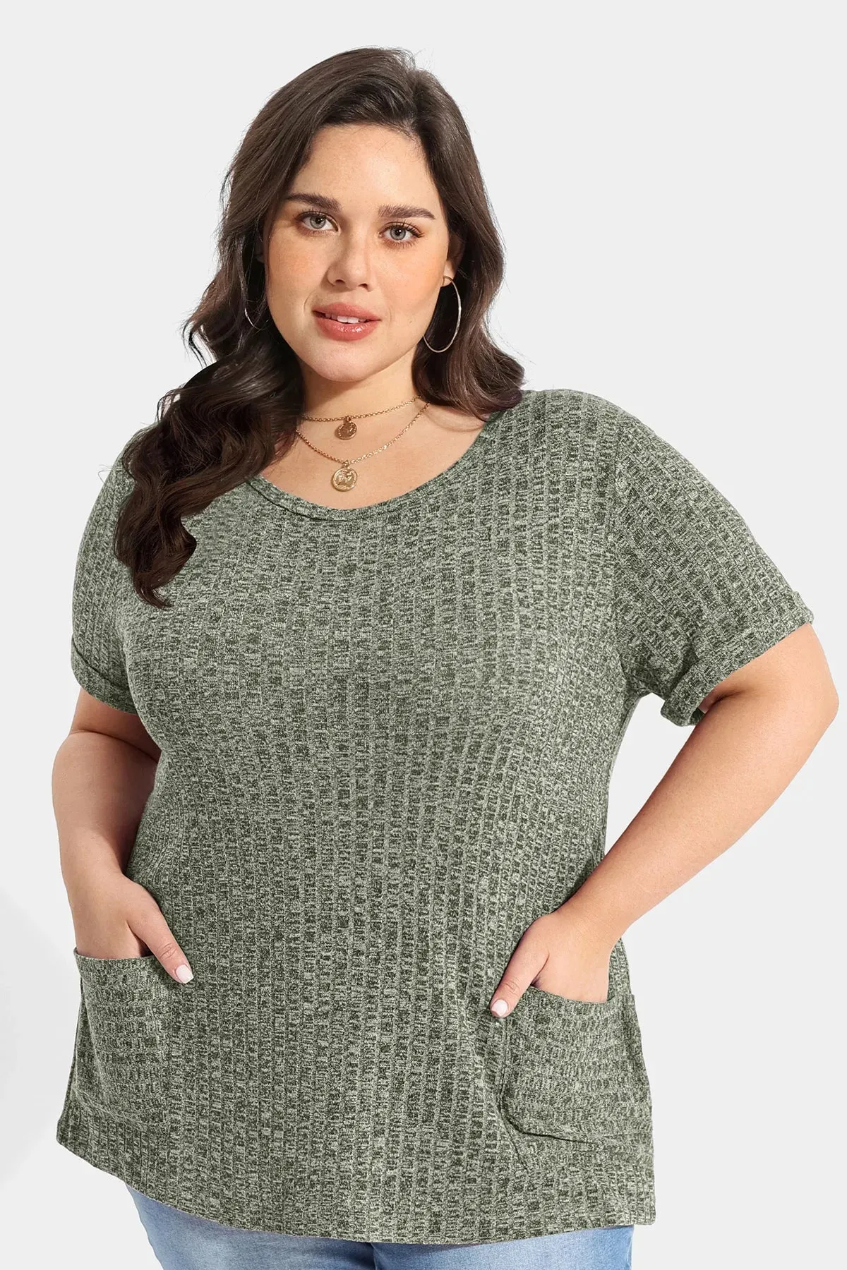 Essential Texture Crew Neck Pockets Tunic T-Shirt