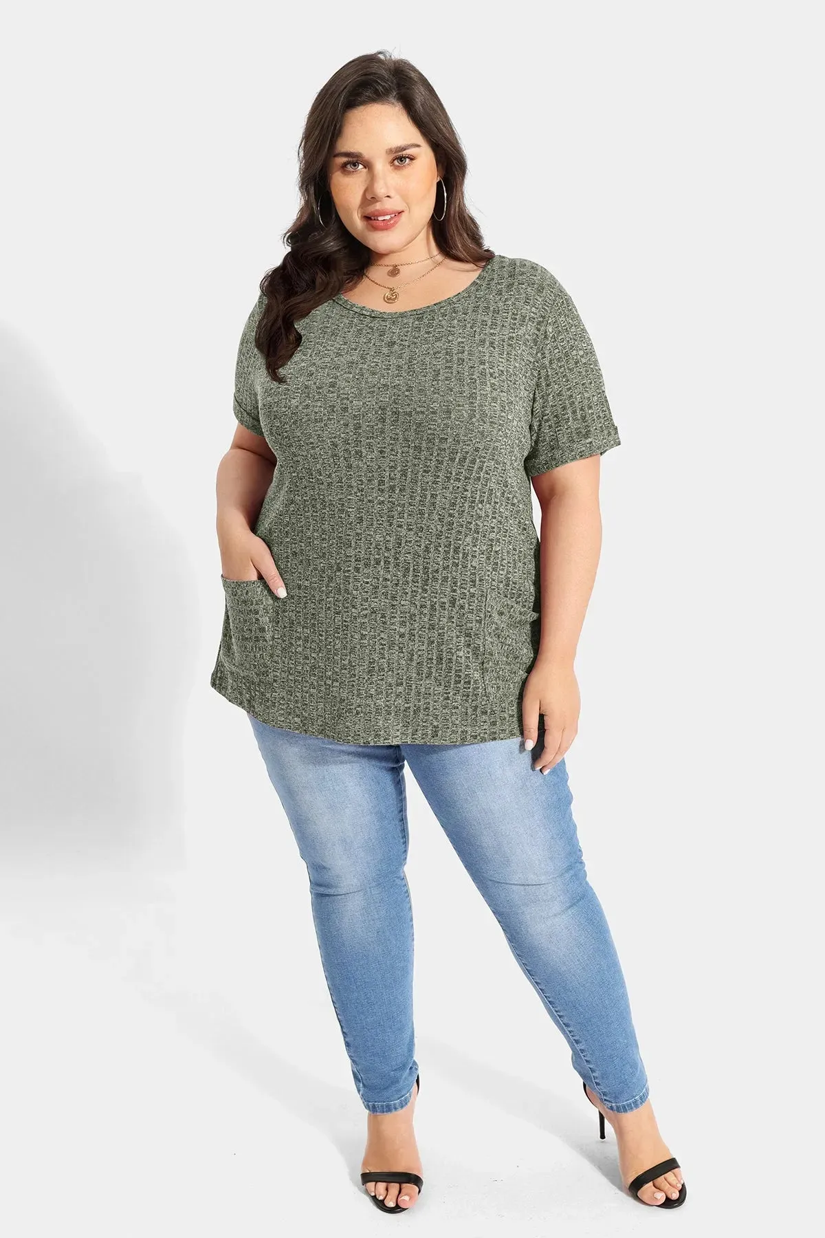 Essential Texture Crew Neck Pockets Tunic T-Shirt