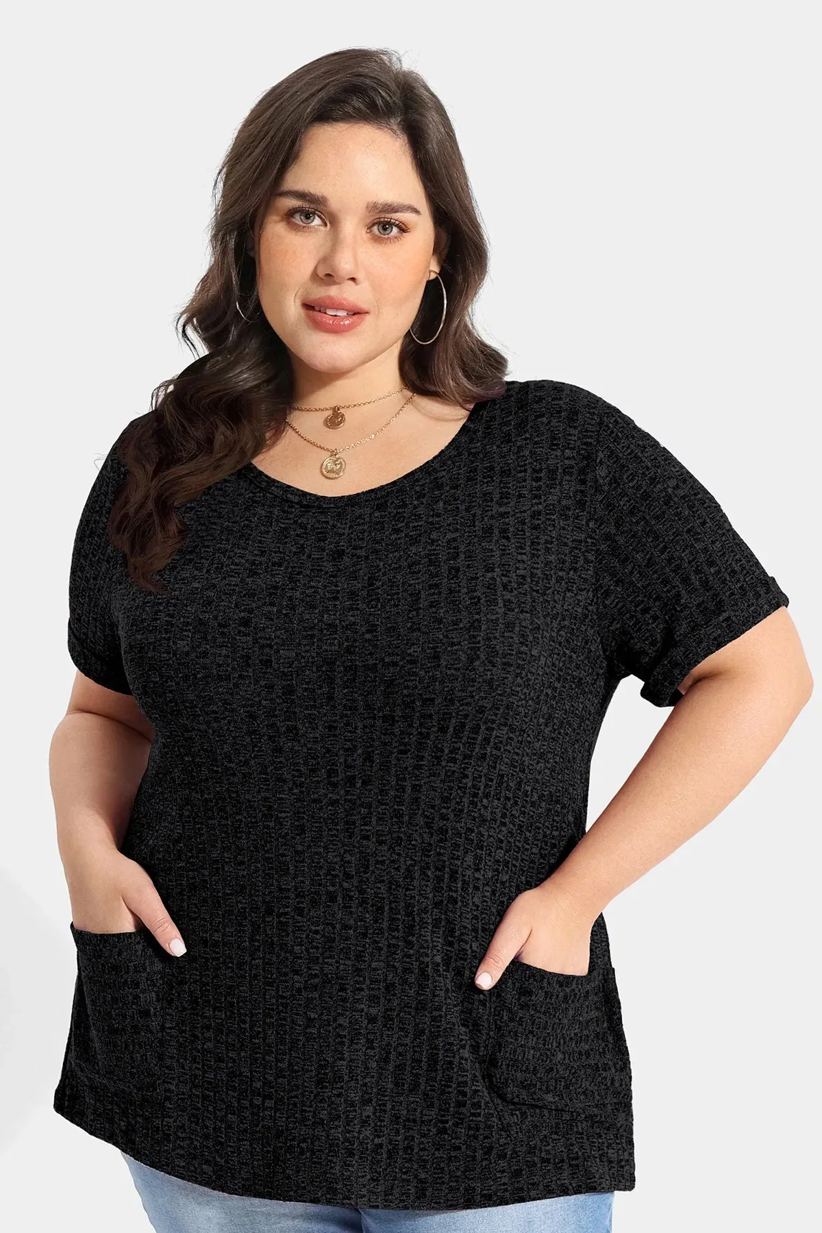 Essential Texture Crew Neck Pockets Tunic T-Shirt