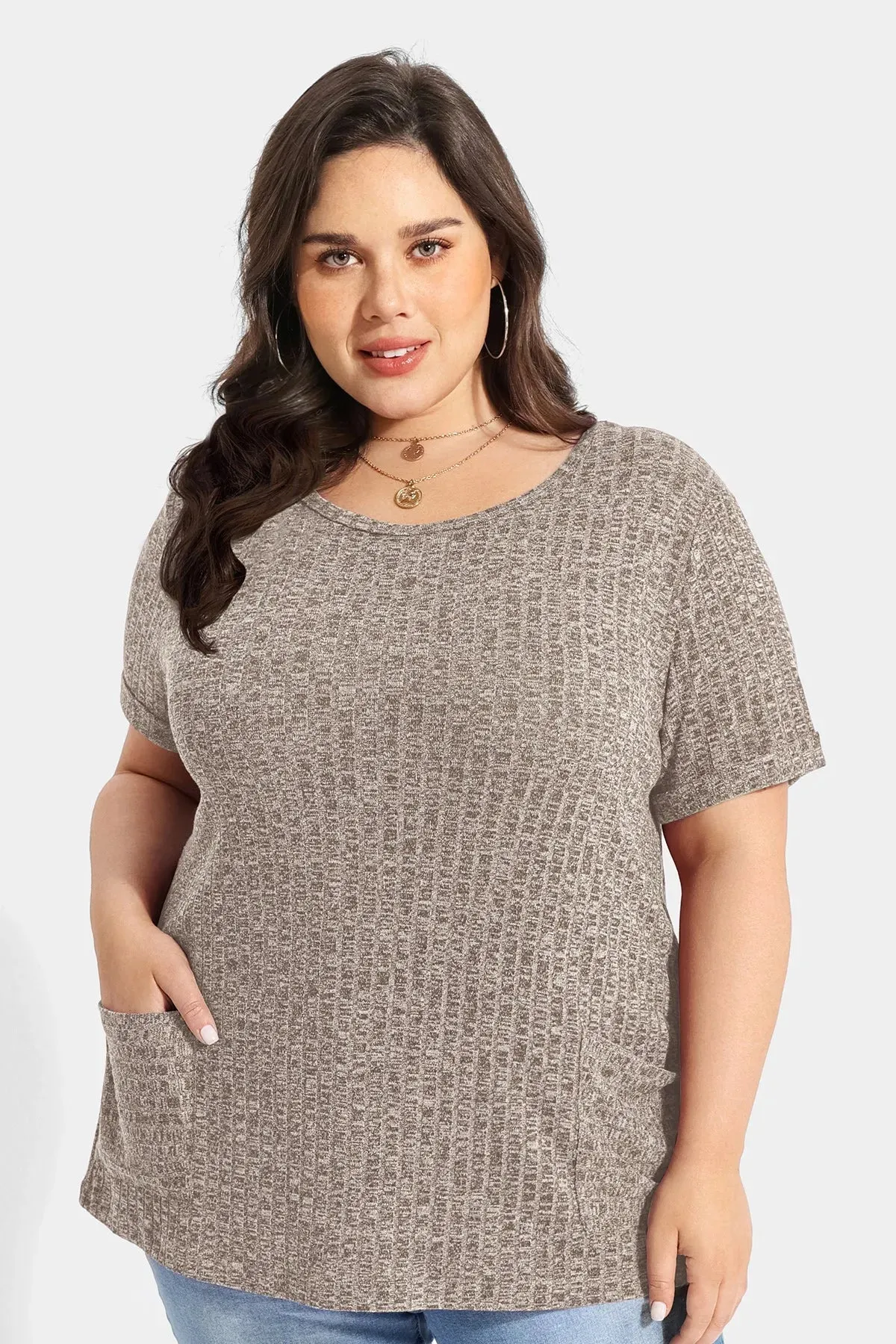 Essential Texture Crew Neck Pockets Tunic T-Shirt