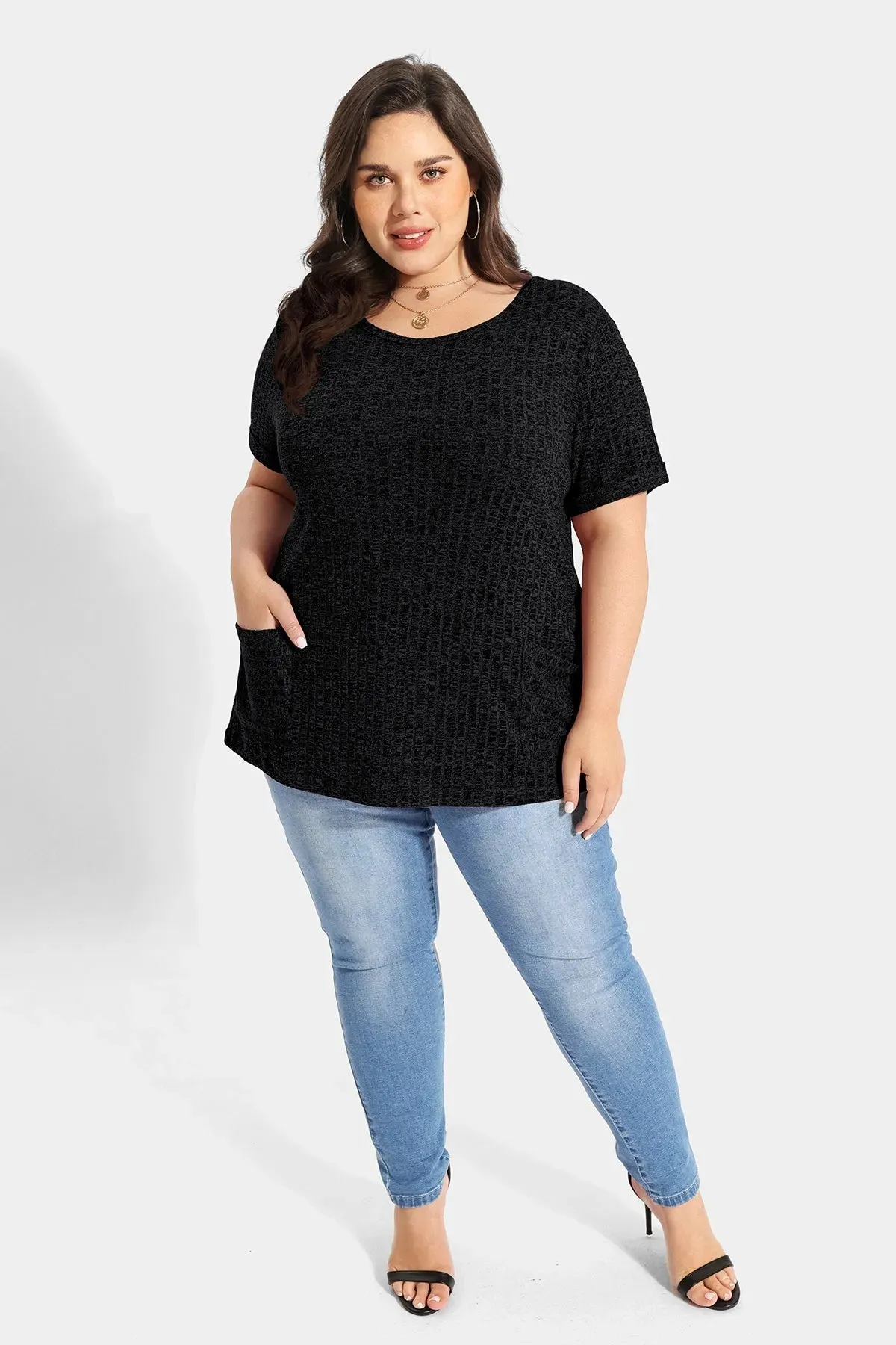 Essential Texture Crew Neck Pockets Tunic T-Shirt