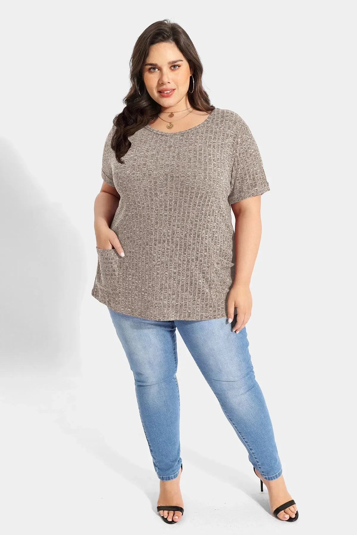 Essential Texture Crew Neck Pockets Tunic T-Shirt