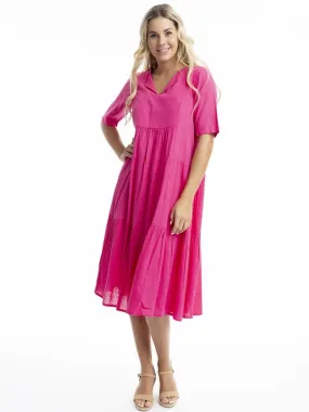 Essentials Layered Midi Dress in Hot Pink