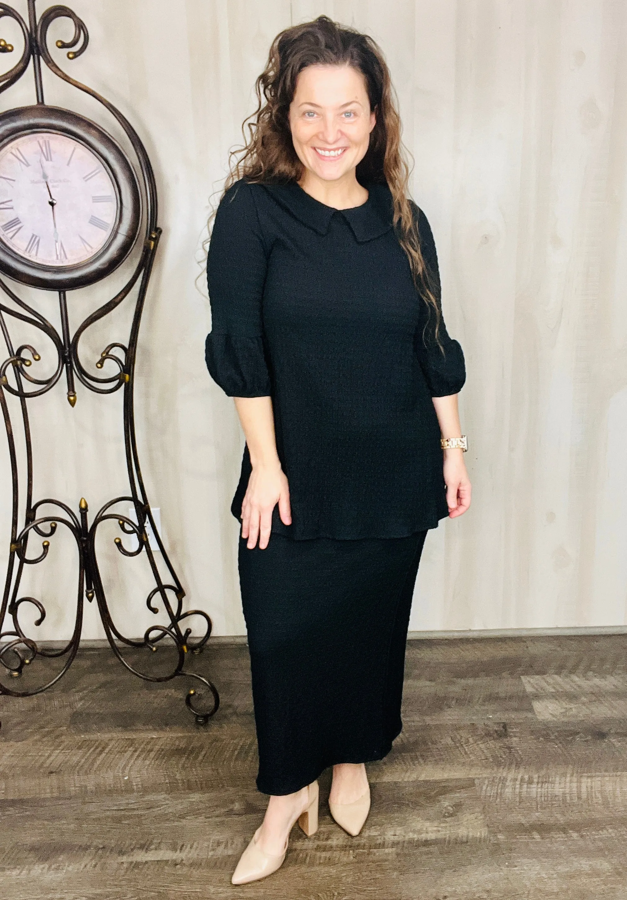 Feeling Sweet Textured Tunic-Black