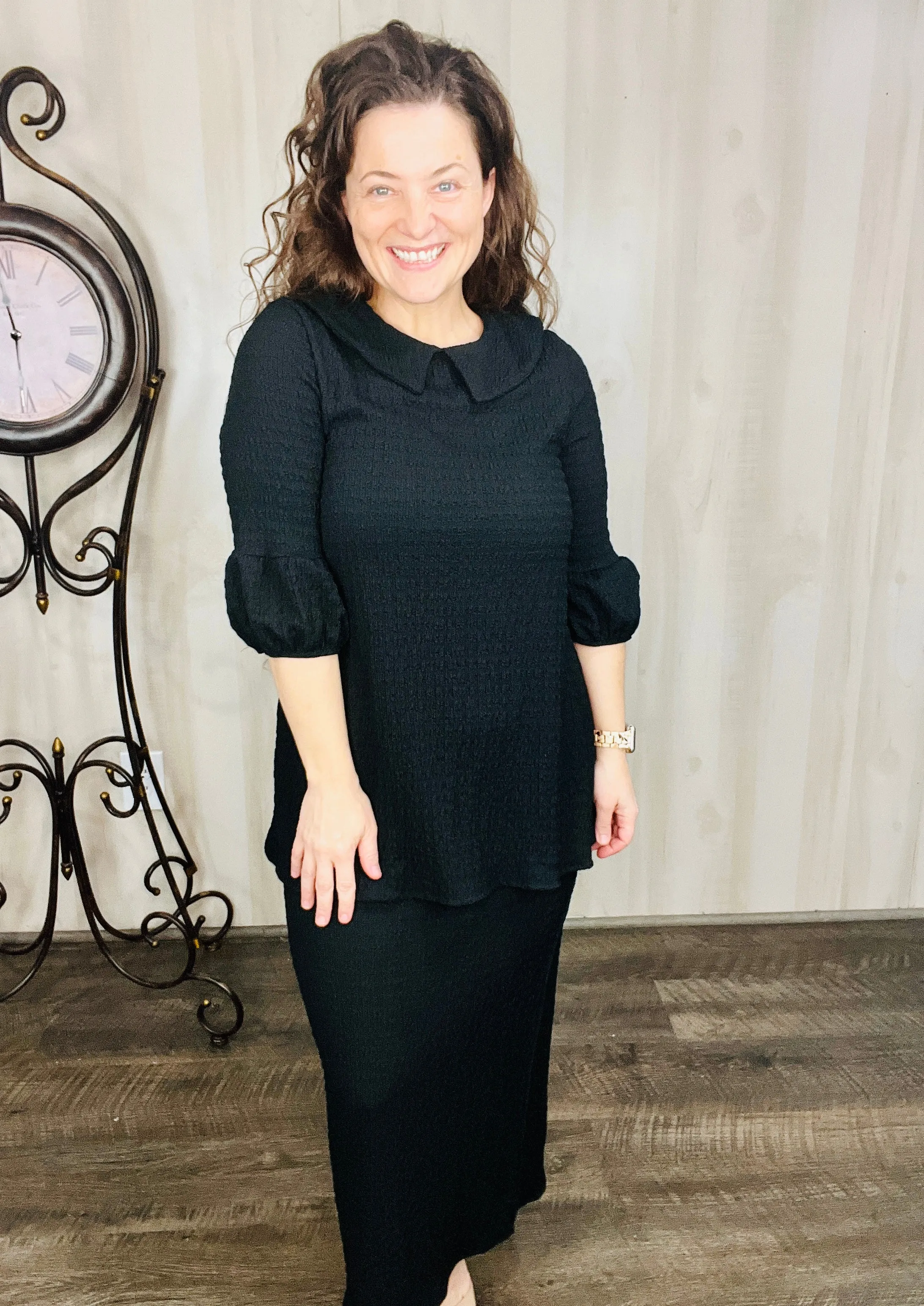 Feeling Sweet Textured Tunic-Black