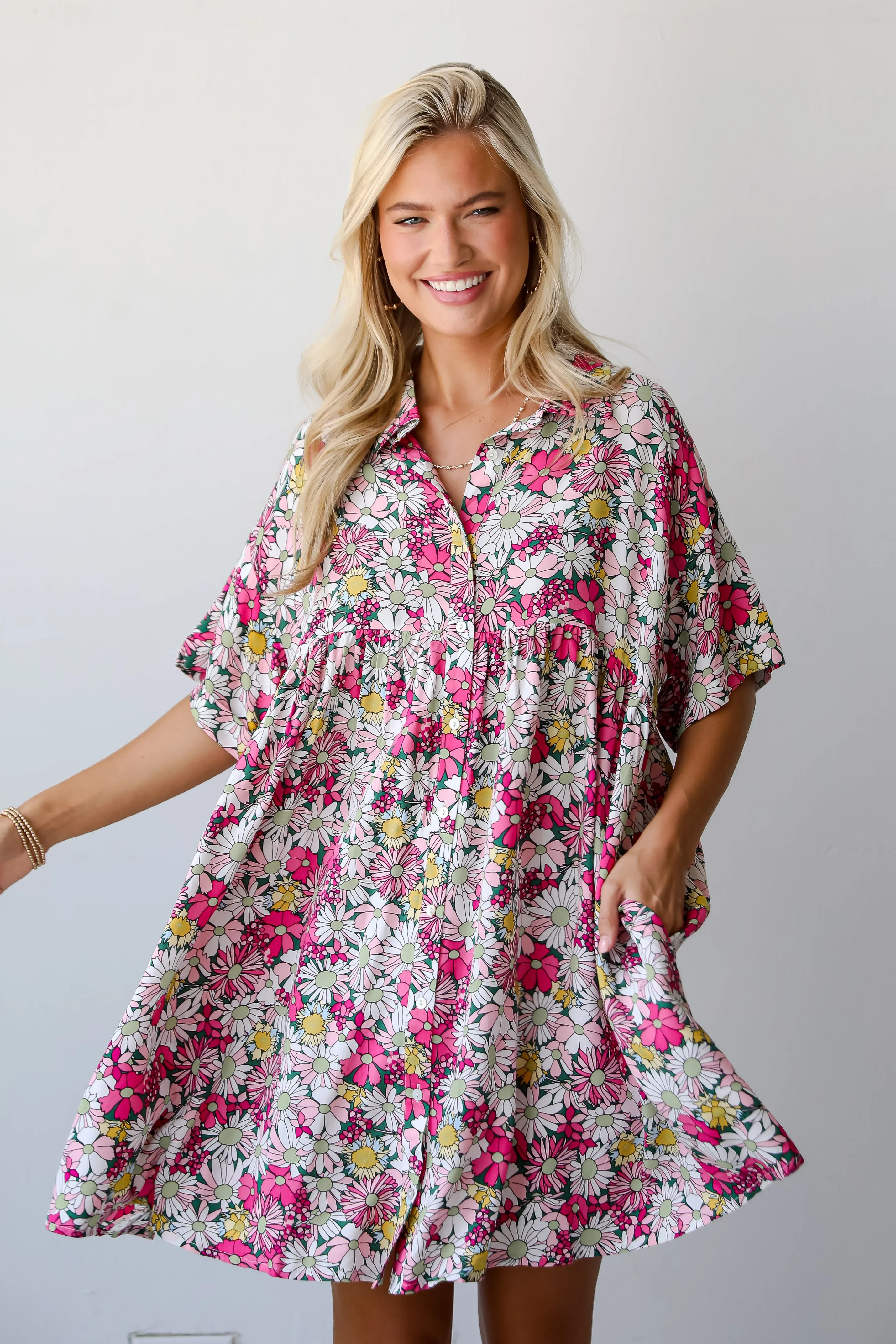 FINAL SALE - Boundless Romance Pink Floral Babydoll Mini Dress