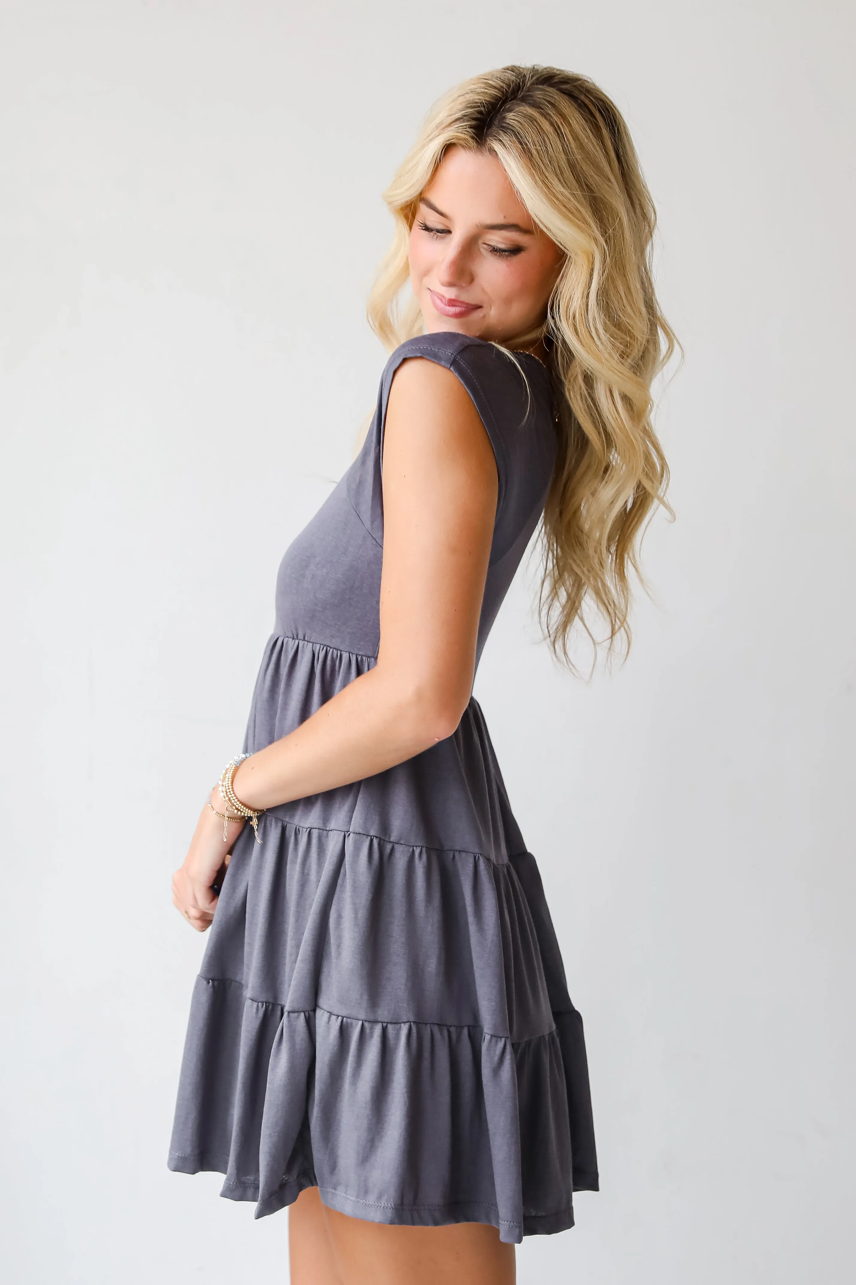 FINAL SALE - Isabelle Charcoal Tiered Mini Dress - DU DEAL