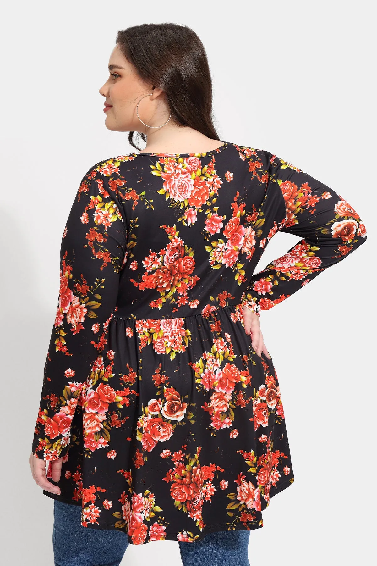 Floral Crisscross V Neck Pleated Tunic Shirt