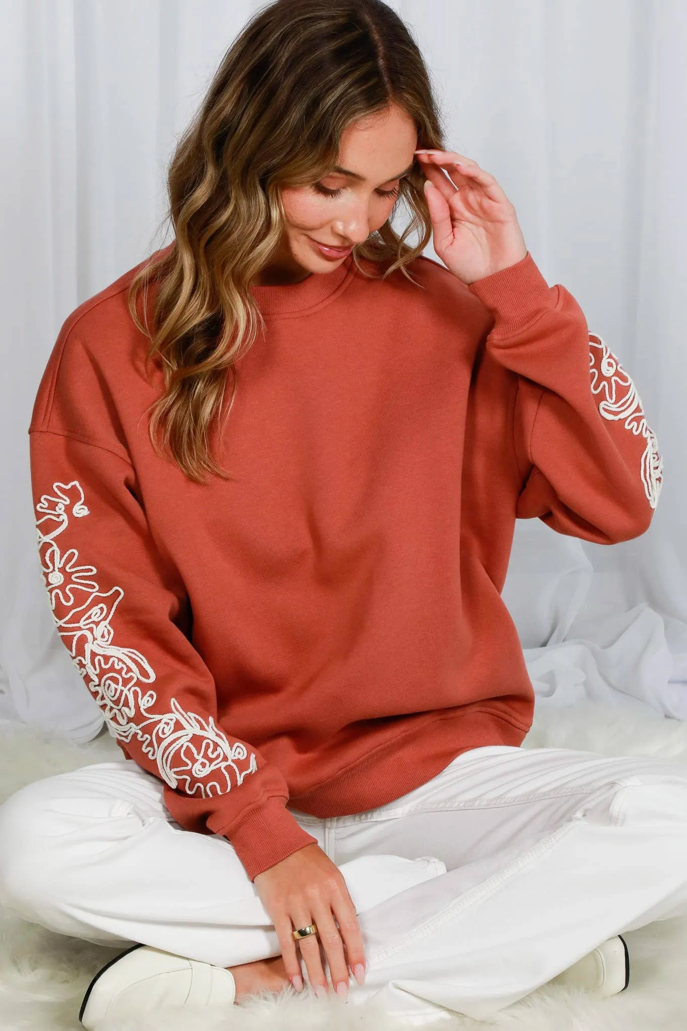 Floral Embroidered Detail Sweatshirt