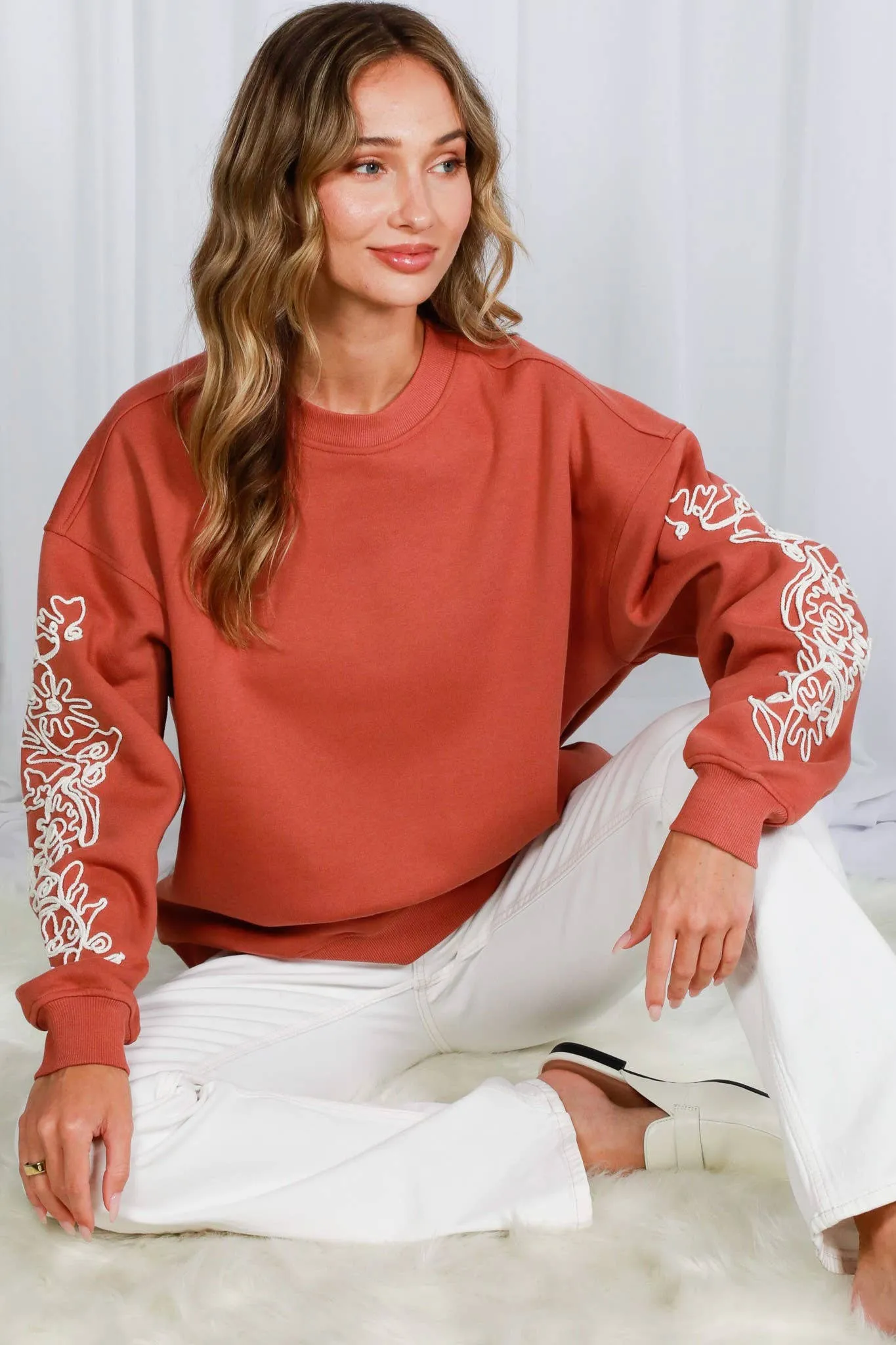 Floral Embroidered Detail Sweatshirt