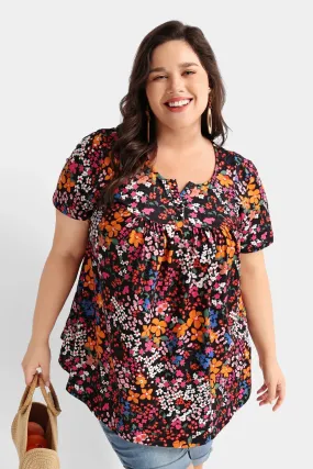 Floral Resort Outfit Button Up Tunic T-Shirt