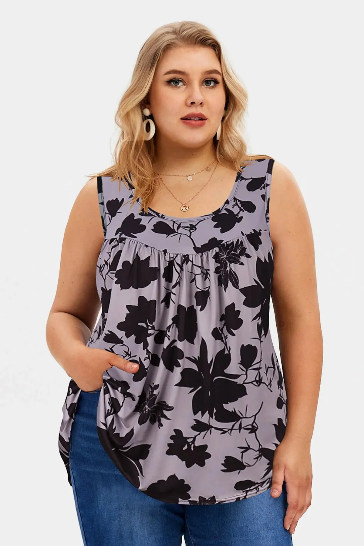 Floral Resort Outfit Pleated Tunic Tank Top