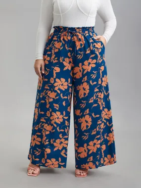 Floral Smocked Waist Flared Leg Pants