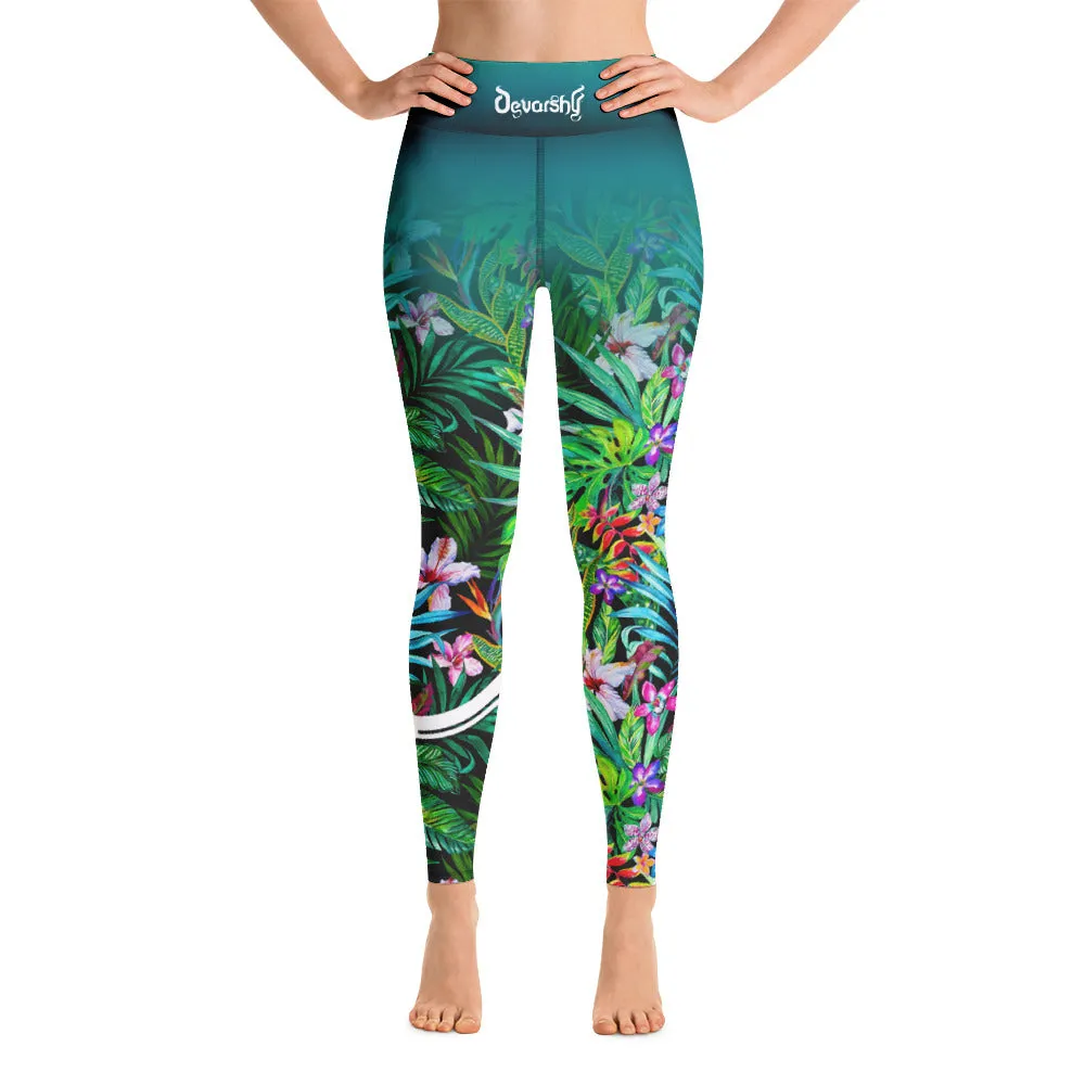 Florals YOGA Leggings Floral Print Leggings Women High Waist Leggings Green YOGA Leggings, PF - 101027