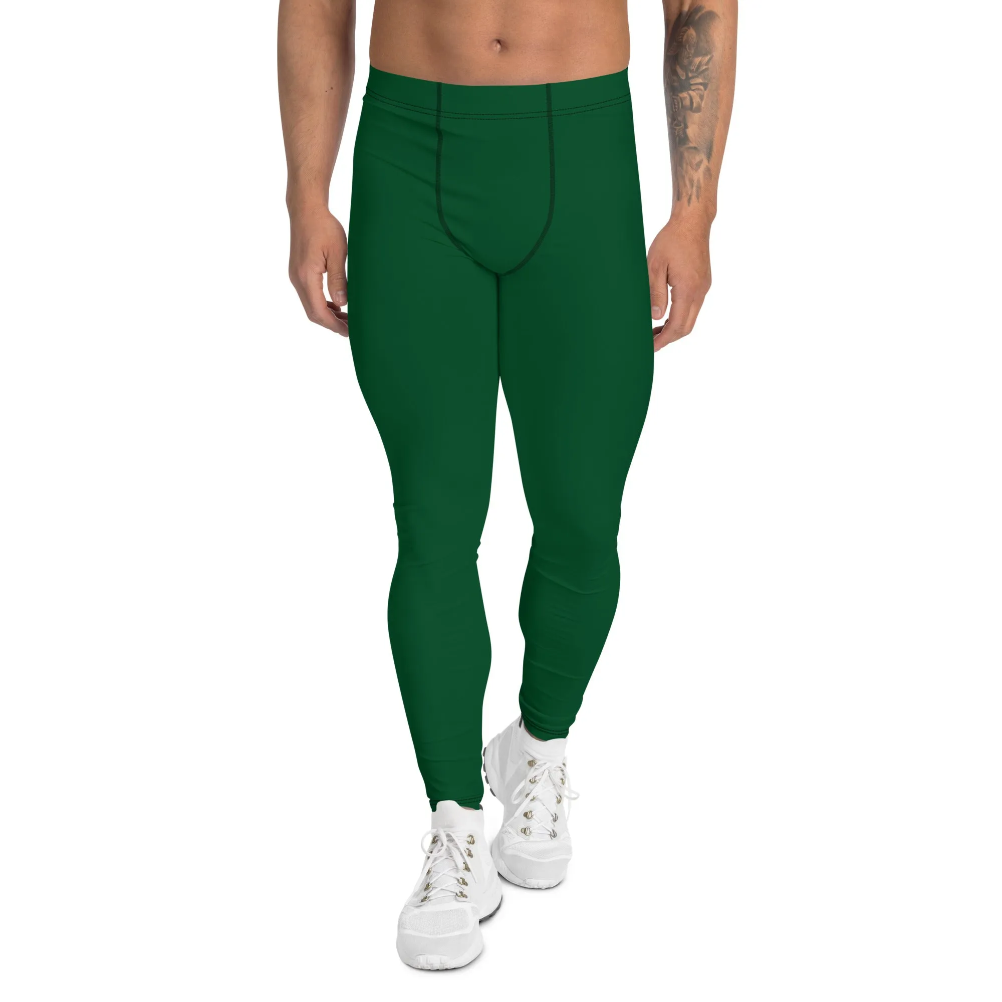 Forest Green Color Men's Leggings, Solid Color Green Premium Designer Men's Tight Pants - Made in USA/EU/MX