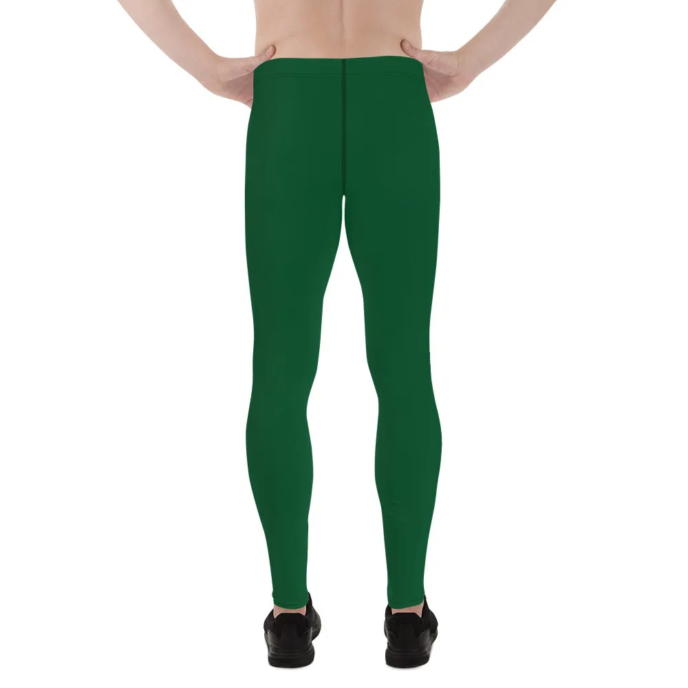 Forest Green Color Men's Leggings, Solid Color Green Premium Designer Men's Tight Pants - Made in USA/EU/MX