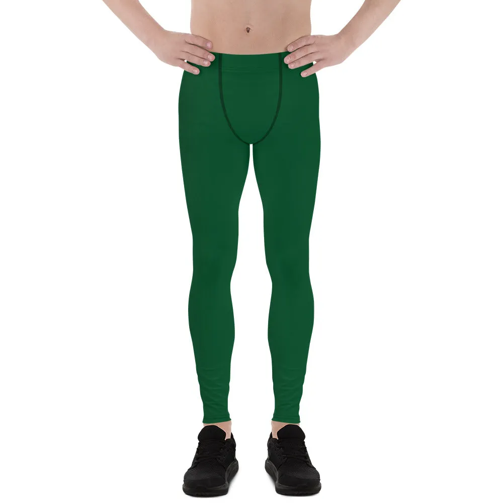 Forest Green Color Men's Leggings, Solid Color Green Premium Designer Men's Tight Pants - Made in USA/EU/MX