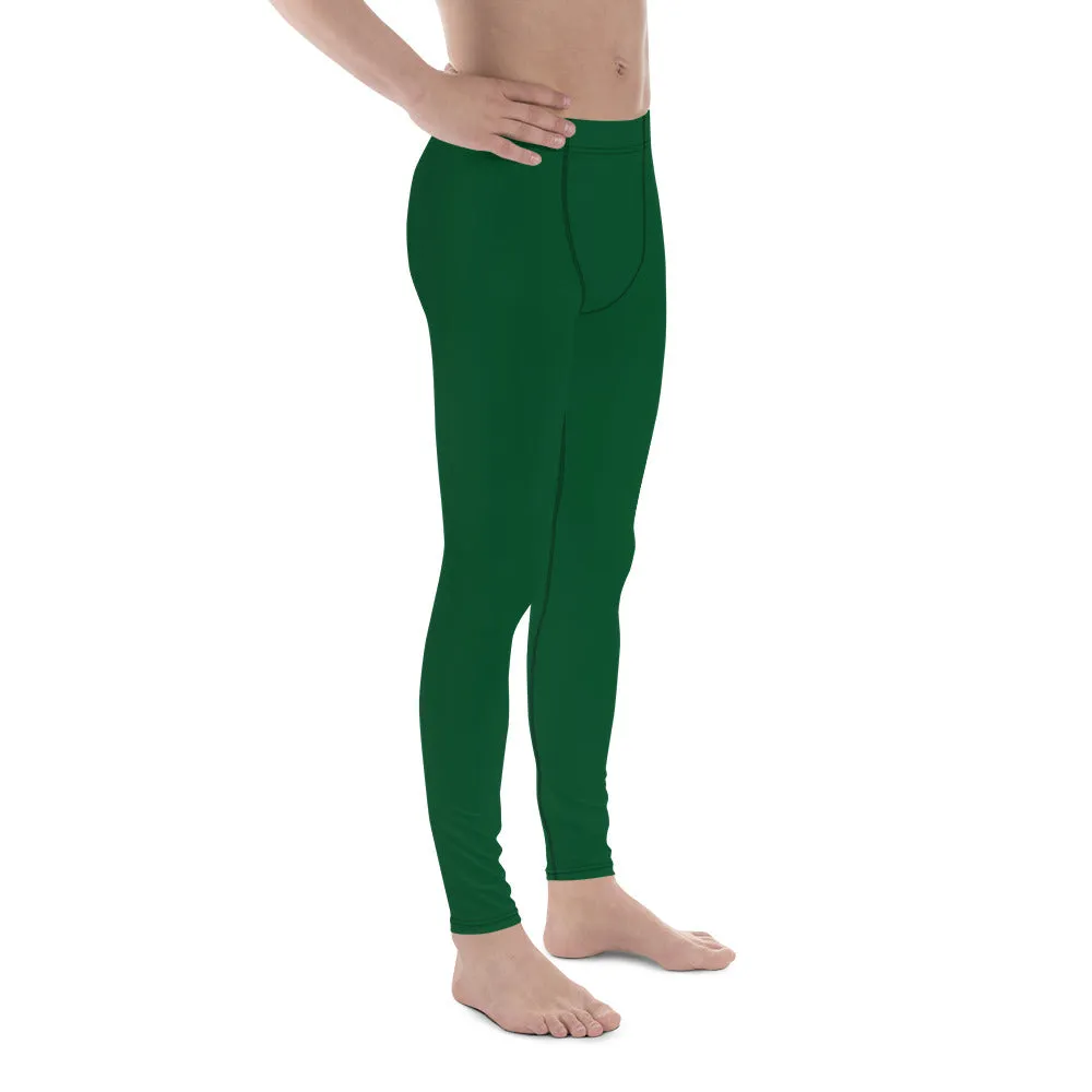 Forest Green Color Men's Leggings, Solid Color Green Premium Designer Men's Tight Pants - Made in USA/EU/MX