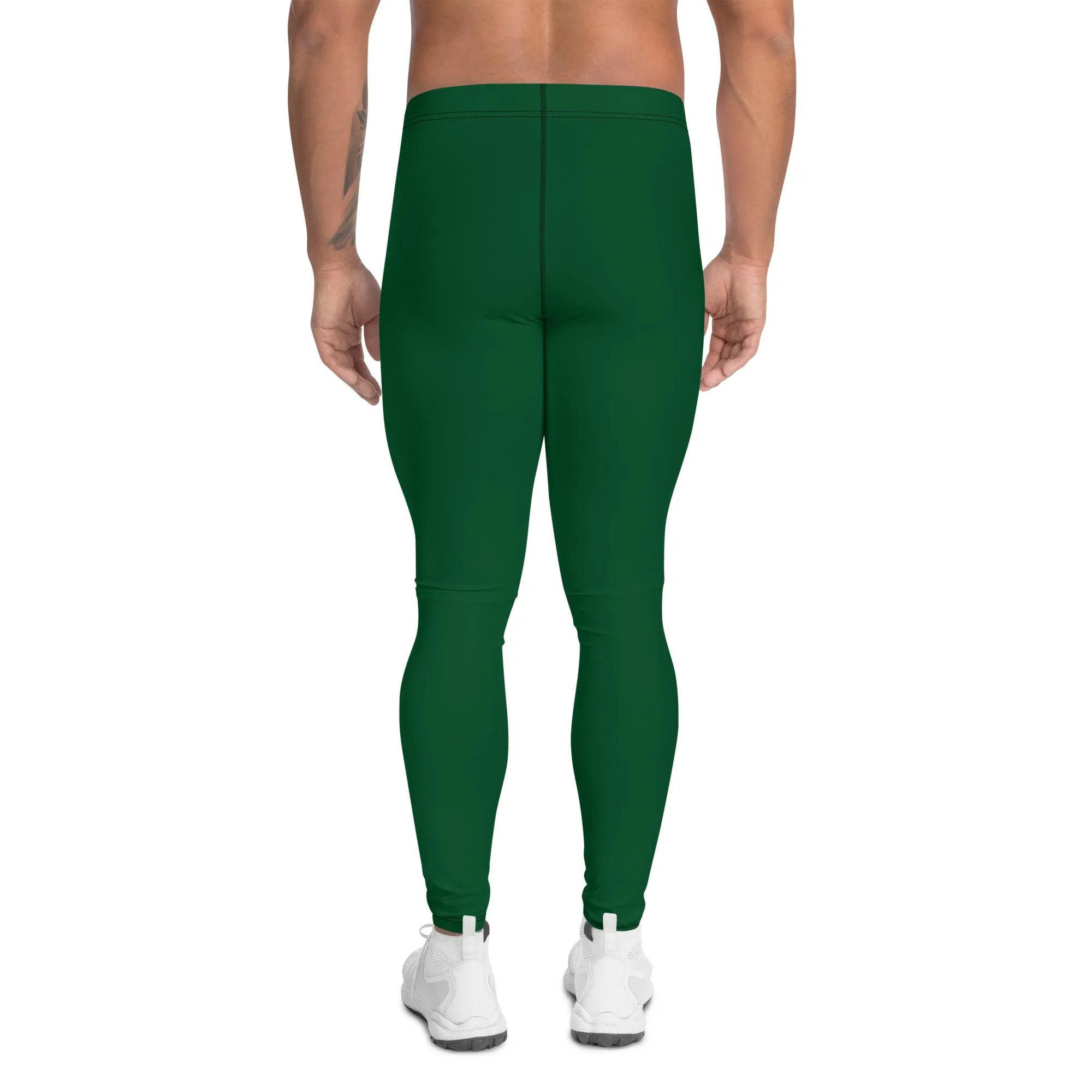 Forest Green Color Men's Leggings, Solid Color Green Premium Designer Men's Tight Pants - Made in USA/EU/MX