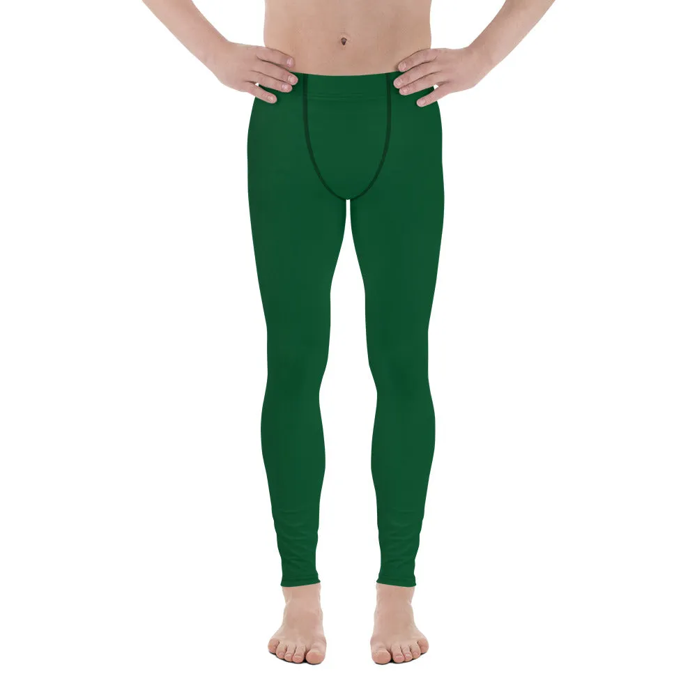 Forest Green Color Men's Leggings, Solid Color Green Premium Designer Men's Tight Pants - Made in USA/EU/MX