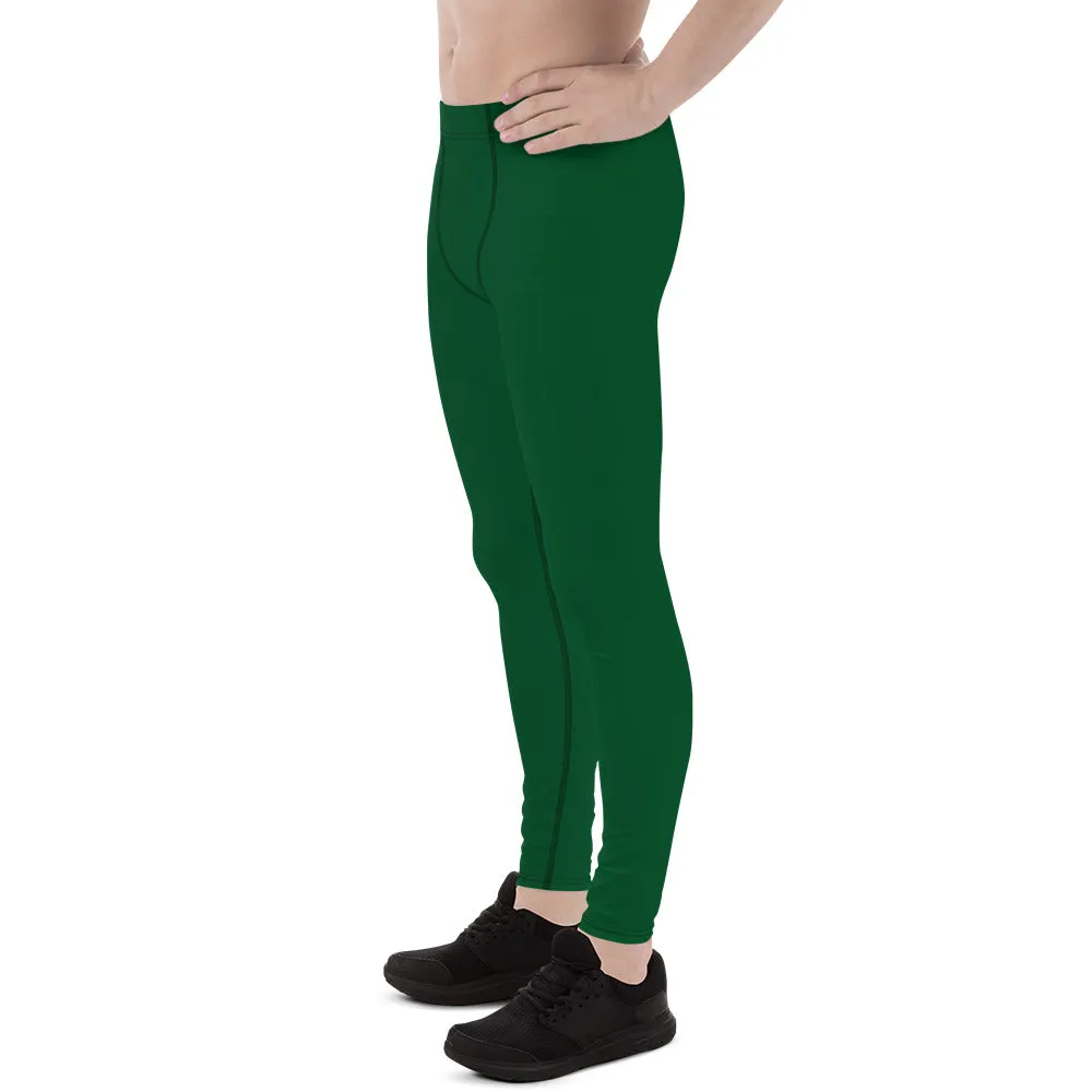 Forest Green Color Men's Leggings, Solid Color Green Premium Designer Men's Tight Pants - Made in USA/EU/MX