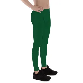 Forest Green Color Men's Leggings, Solid Color Green Premium Designer Men's Tight Pants - Made in USA/EU/MX