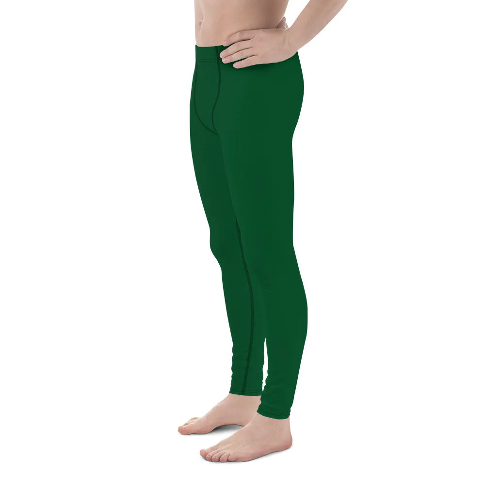 Forest Green Color Men's Leggings, Solid Color Green Premium Designer Men's Tight Pants - Made in USA/EU/MX