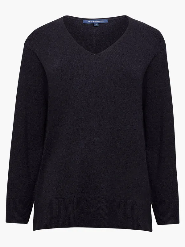 French Connection Ebba Vhari V Neck Jumper-Utility Blue-78KZI