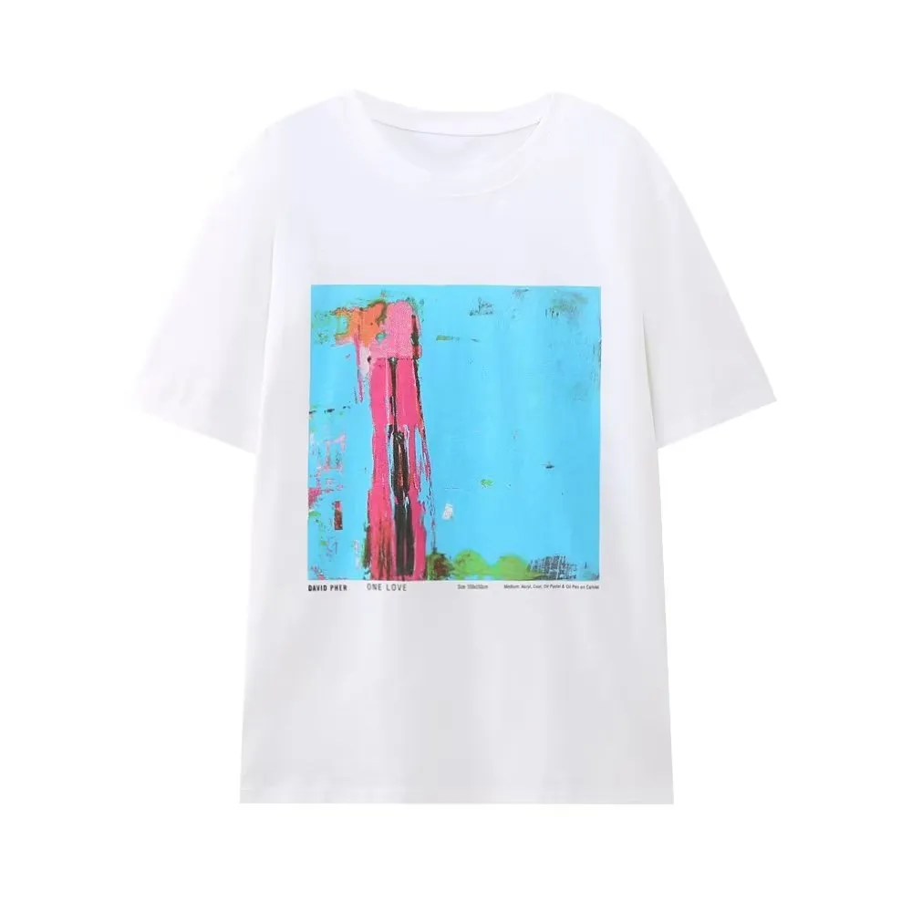 French Summer Women Underwater World Printed Pattern Pullover Top Loose Short Sleeve T shirt