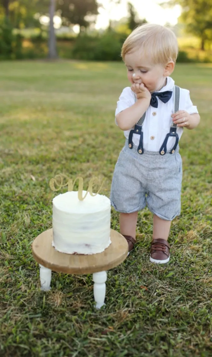 Gentleman Suit White Short Sleeve Shirts with Shorts, Suspenders and Bowtie #200069