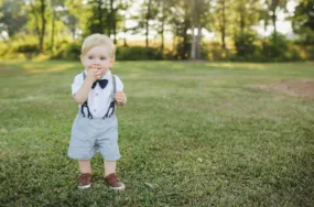 Gentleman Suit White Short Sleeve Shirts with Shorts, Suspenders and Bowtie #200069