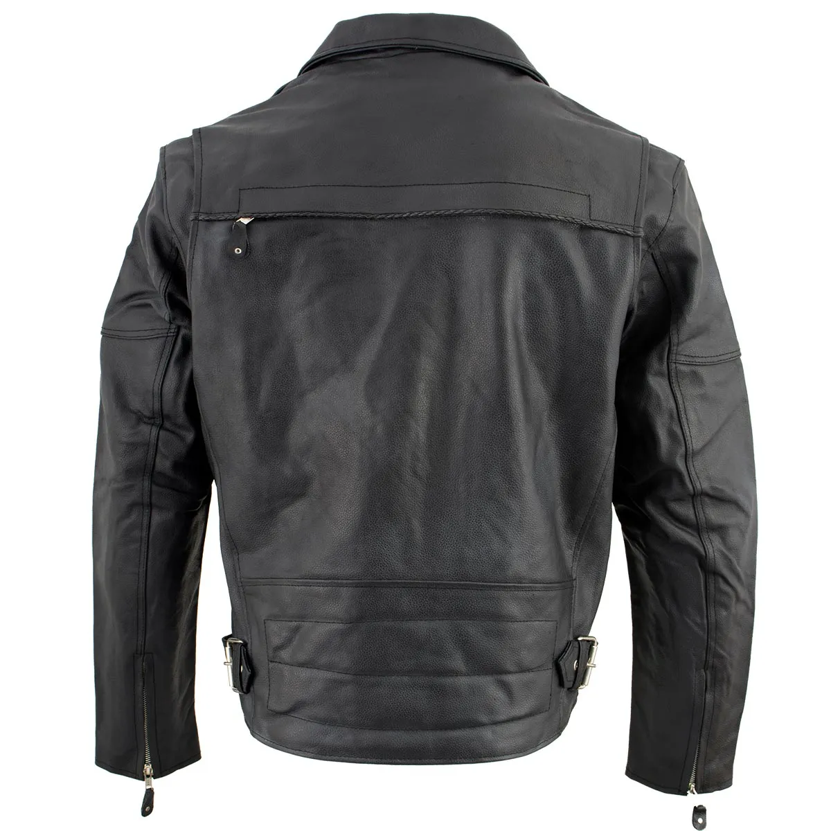 Genuine Leather EL1055 Men's Black Classic Vented ‘Braided’ Moto Jacket with Utility Pocket