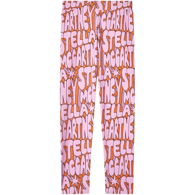 Girls Pink All Over Logo Leggings