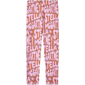 Girls Pink All Over Logo Leggings