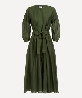 Green cotton and silk blend midi dress