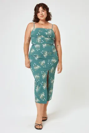 Green Floral Tie Back Skim Midi Dress