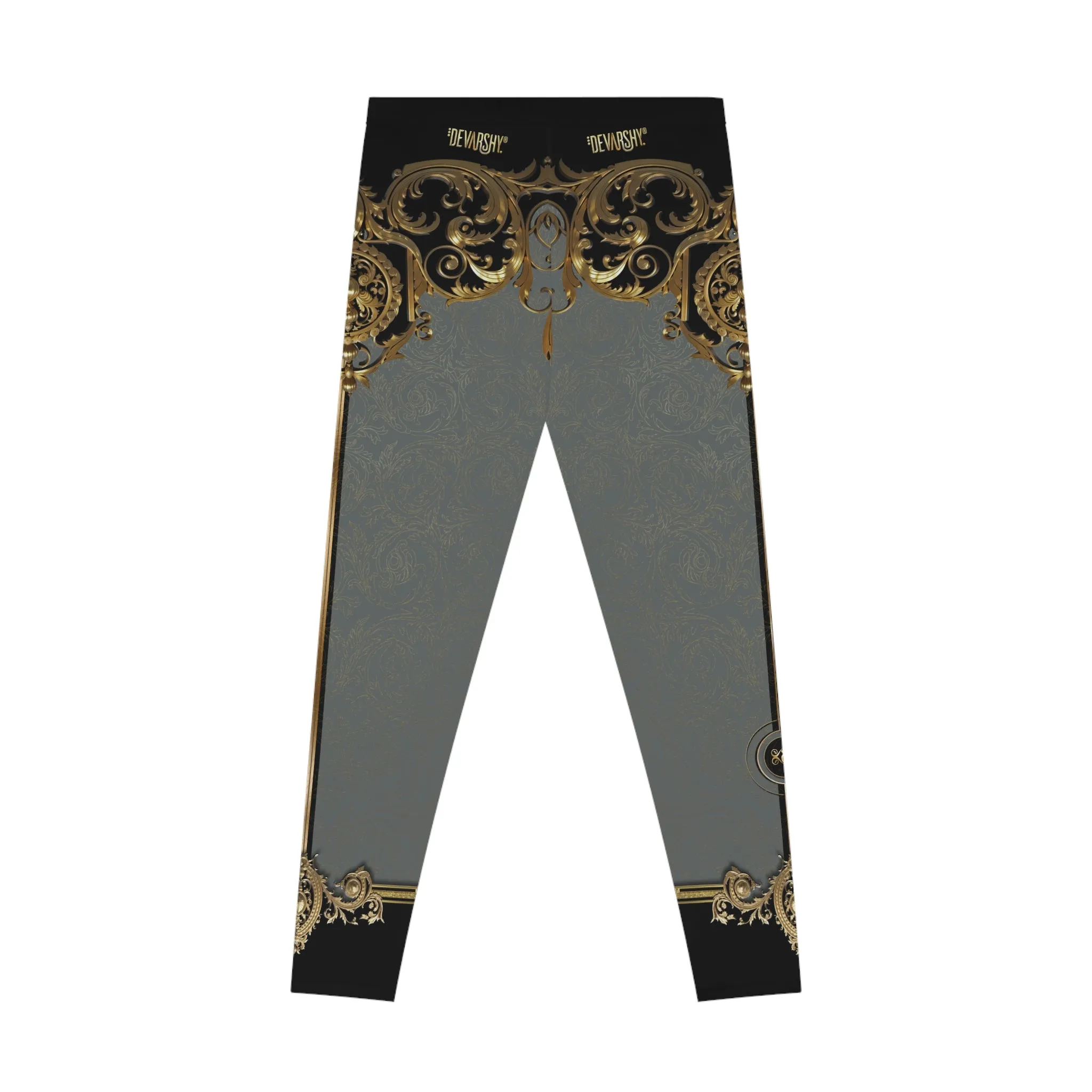 Grey Baroque Leggings Women Decorative Golden Leggings Casual Wear Spandex Leggings Best Gift Women Lounge Wear | 104922B