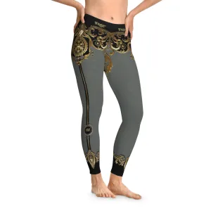 Grey Baroque Leggings Women Decorative Golden Leggings Casual Wear Spandex Leggings Best Gift Women Lounge Wear | 104922B