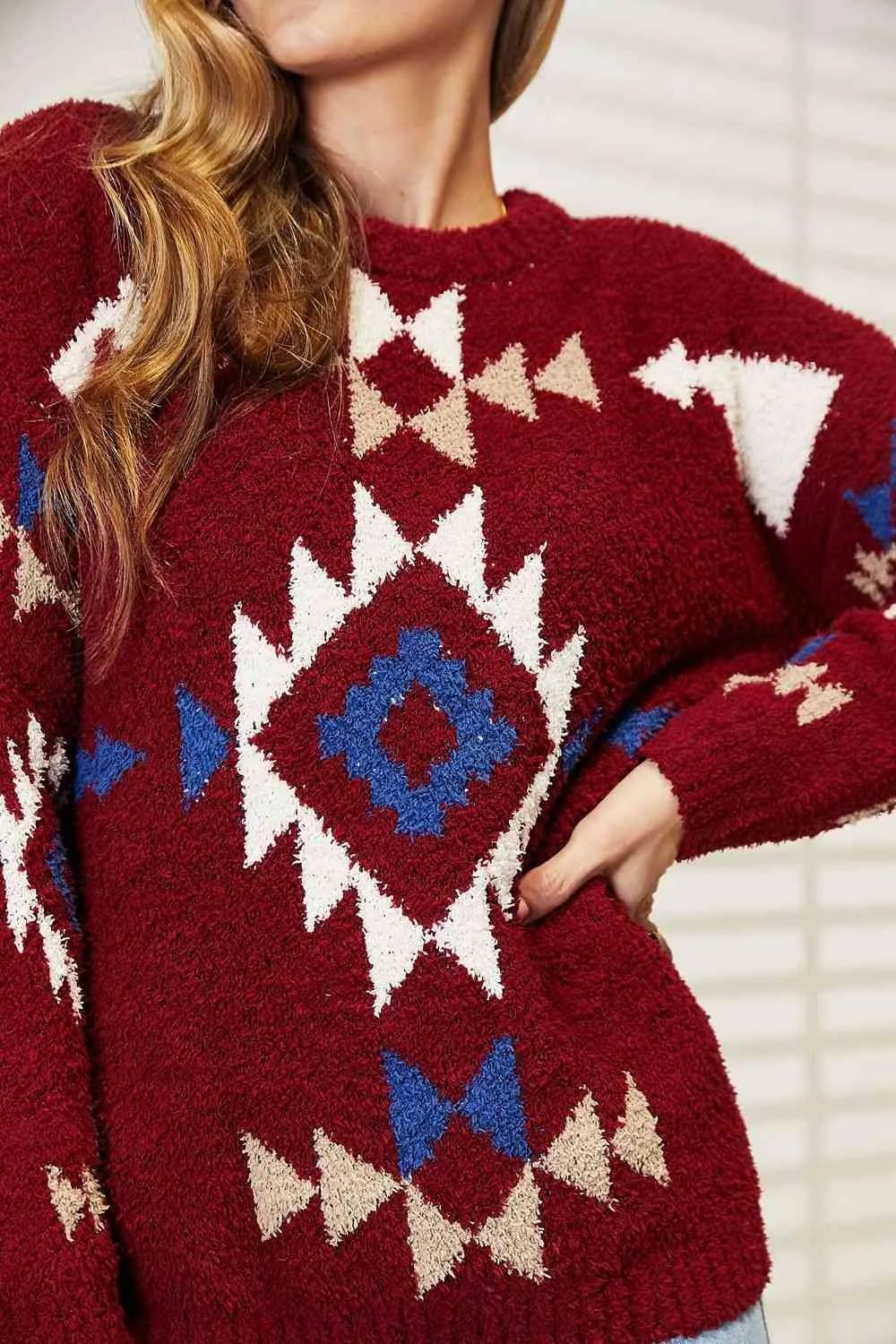 HEYSON Full Size Aztec Soft Fuzzy Sweater