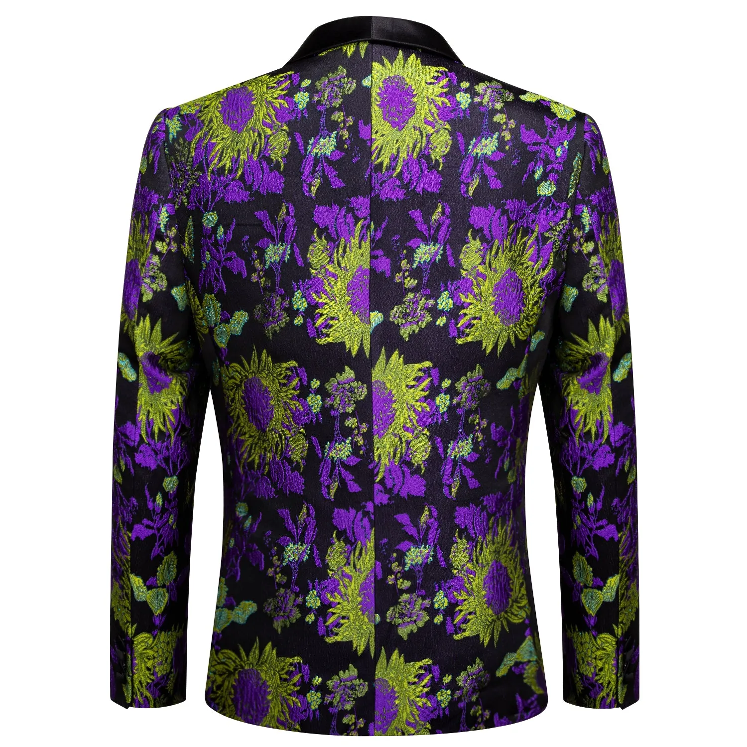 Hi-Tie Black Shawl Lapel Luxury Black Yellow Purple Floral Men's Suit