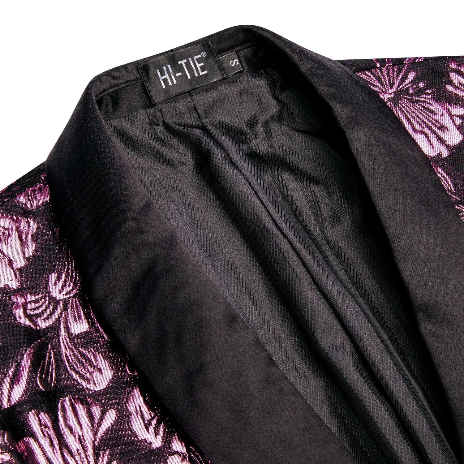 Hi-Tie Black Shawl Lapel Luxury Pink Floral Men's Suit Set