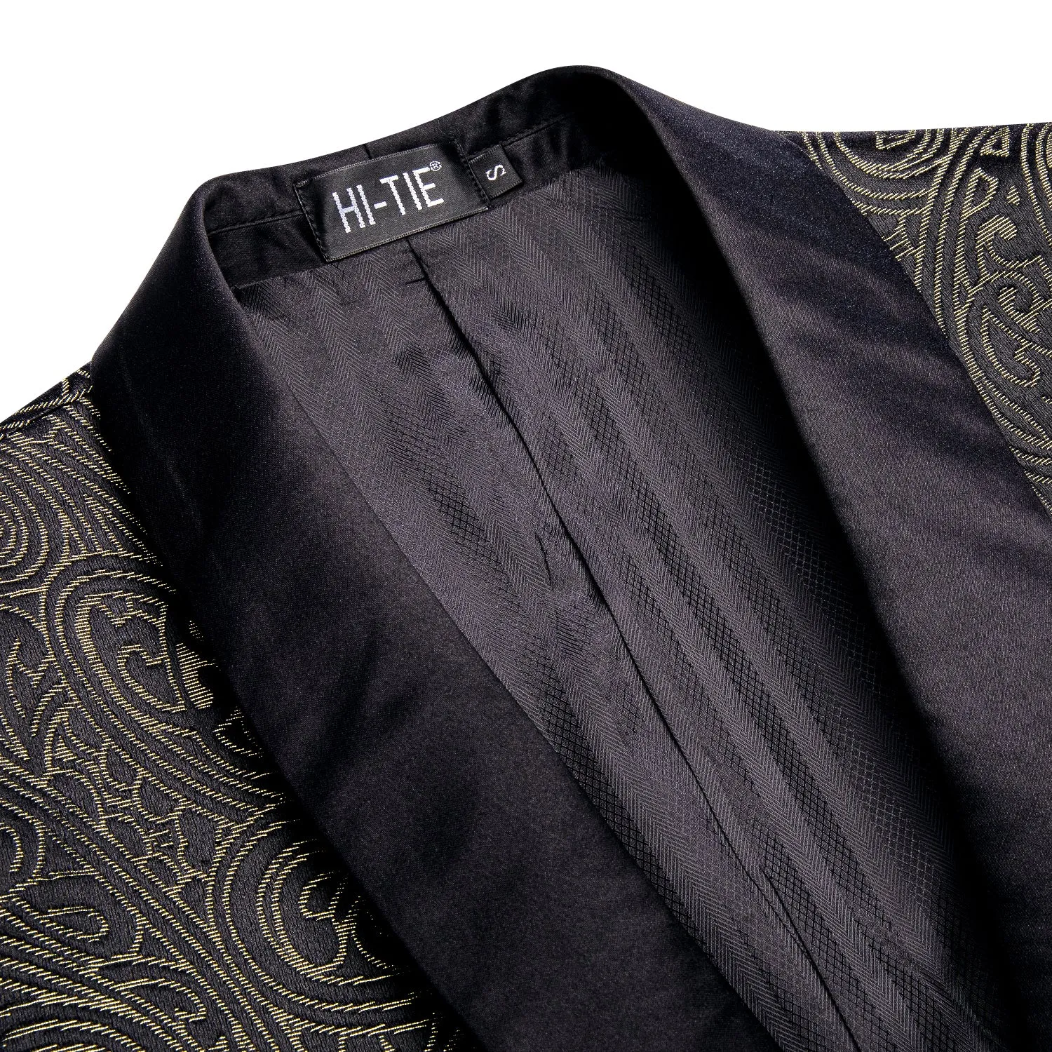 Hi-Tie Luxury Black Champagne Paisley Men's Formal Suit Set