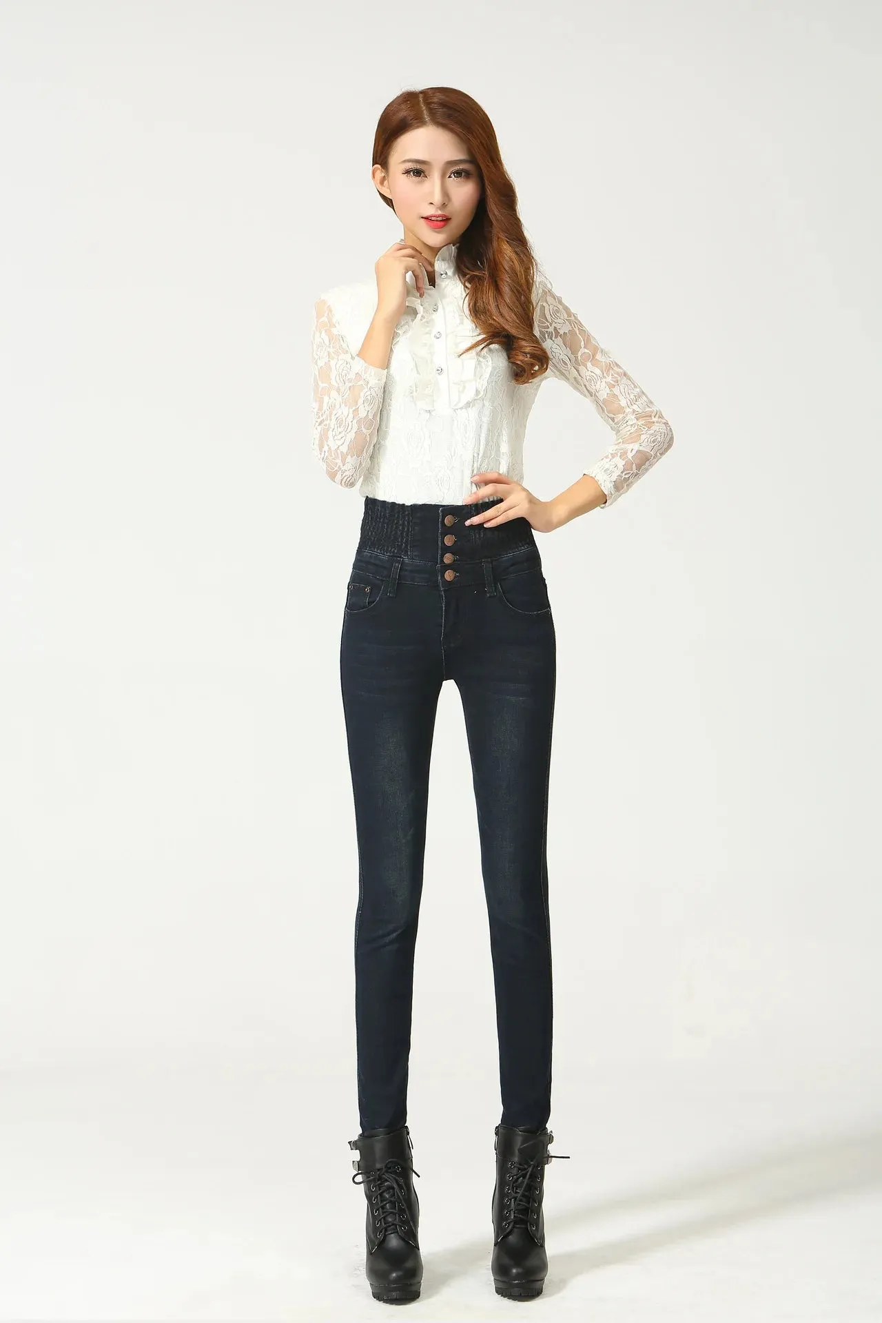 High Waist Skinny Winter Jeans with thick warm fleece for Women