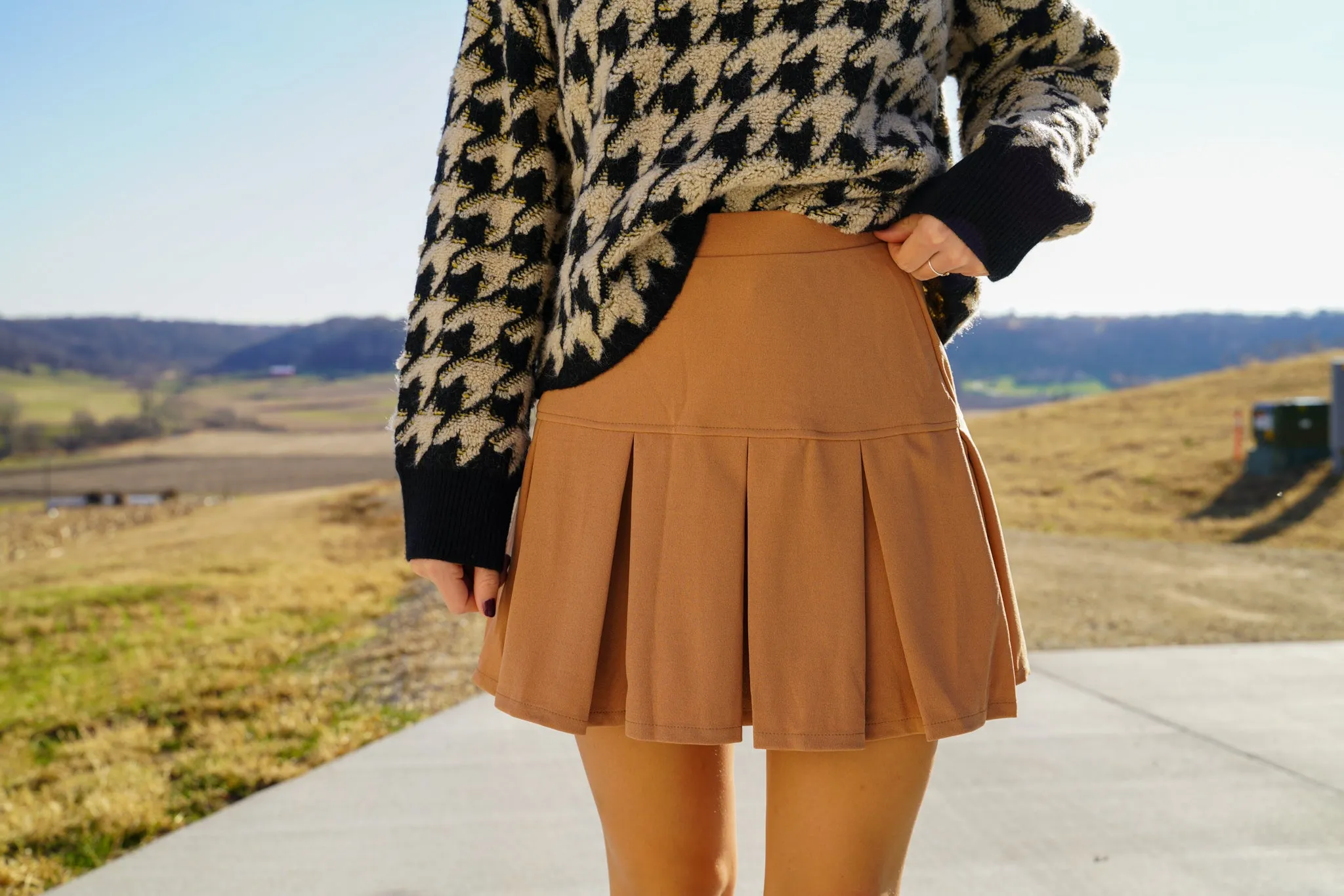 High-Waisted Solid Pleated Mini Golf Skirt [CAMEL]