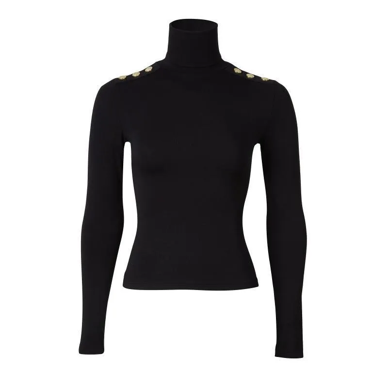 Holland Cooper Long Sleeve Ladies Roll Neck Top - Black