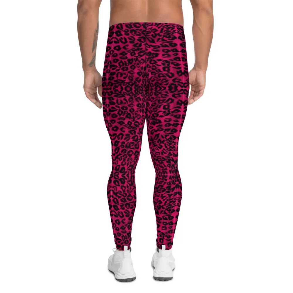 Hot Pink Leopard Men's Leggings, Animal Print Designer Best Meggings-Made in USA/EU/MX