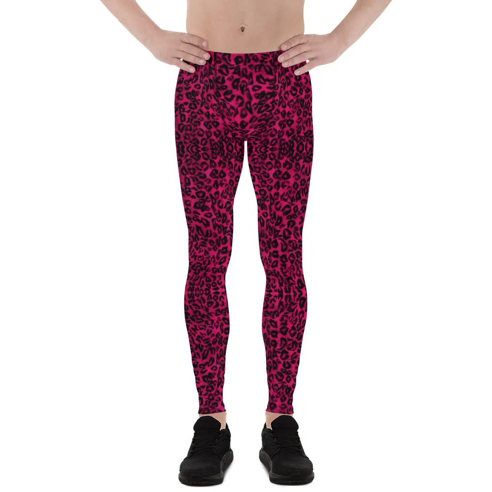 Hot Pink Leopard Men's Leggings, Animal Print Designer Best Meggings-Made in USA/EU/MX