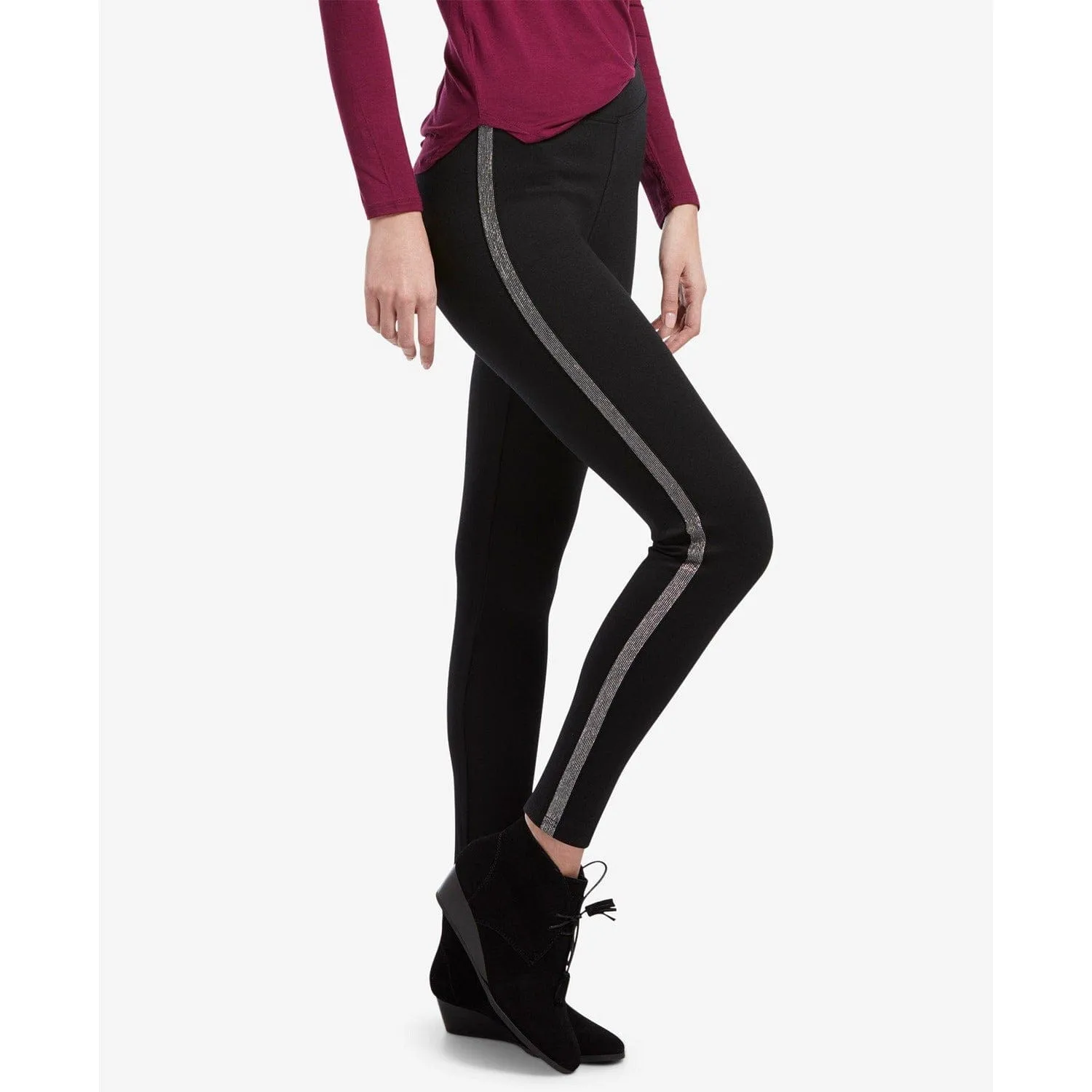 Hue Plus Metallic Tuxedo Ponte-Knit Leggings